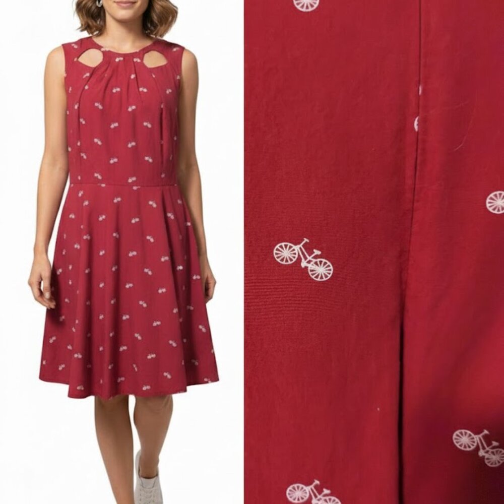 eshakti Whimsical Bicycle Print Dress Keyhole Neckline Fit & Flare Size 2X‎ Midi